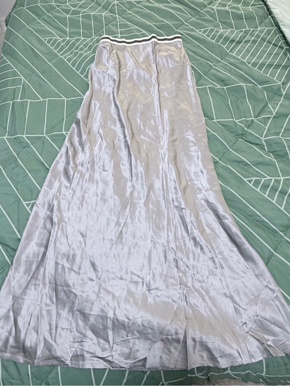 Satin Maxi Skirt with Striped Elastic Waistband